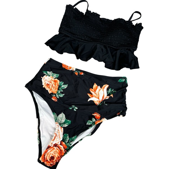 Cupshe Orange Floral High Waisted Bikini Bottom NWT M - Picture 9 of 9